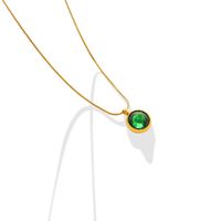 Simple Zircon Inlaid Emerald Pendant Titanium Steel Clavicle Chain main image 6