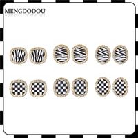 Fashion Fabric Checkerboard Stripes Black And White Geometric Retro Stud Earrings main image 3