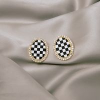 Fashion Fabric Checkerboard Stripes Black And White Geometric Retro Stud Earrings main image 2