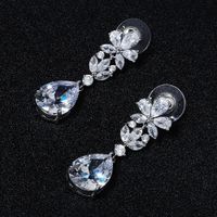 Long Fashion European And American Flower Water Drop Zircon Earrings main image 4