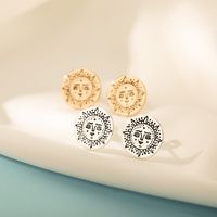 New Sun Face Earrings Oval Corrosion Smearing 18k Gold-plated Copper Earrings Female main image 3