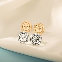 New Sun Face Earrings Oval Corrosion Smearing 18k Gold-plated Copper Earrings Female main image 4