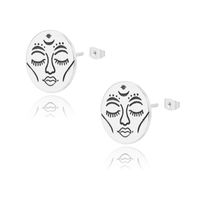 New Sun Face Earrings Oval Corrosion Smearing 18k Gold-plated Copper Earrings Female main image 6