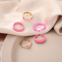 Korean Style Women's Tail Ring Pink Zircon Drop Oil Heart Striped Ring 5-piece Set main image 5