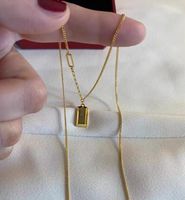 Fashion Small Gold Bar Square Titanium Steel Necklace main image 4