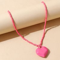 Lovely Simple All-match Resin Peach Heart All-match Rice Bead Necklace main image 1