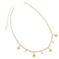 Retro Zircon Six-pointed Star Short Copper Necklace main image 3