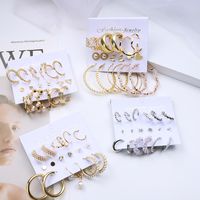 Fashion C-shaped Alloy Diamond Pearl Earrings Set Wholesale main image 3