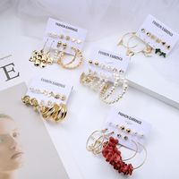Fashion C-shaped Alloy Diamond Pearl Earrings Set Wholesale main image 4