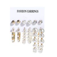 Fashion C-shaped Alloy Diamond Pearl Earrings Set Wholesale main image 5