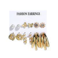 Fashion C-shaped Alloy Diamond Pearl Earrings Set Wholesale main image 6