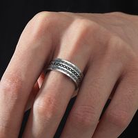 Geometric Silver Black Men's Vintage Titanium Steel Ring main image 3