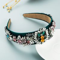 Baroque Style Inlaid Stained Glass Diamond Flower Fabric Wide-brim Retro Hair Accessories main image 4