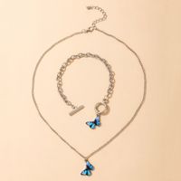 Fashion Jewelry Blue Butterfly Bracelet Necklace Set Animal Geometric Jewelry Set main image 3