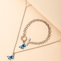 Fashion Jewelry Blue Butterfly Bracelet Necklace Set Animal Geometric Jewelry Set main image 4