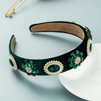 Retro Baroque Flannel Flower Headband Rhinestone Pearl Hair Accessories sku image 1
