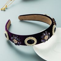 Retro Baroque Flannel Flower Headband Rhinestone Pearl Hair Accessories sku image 2