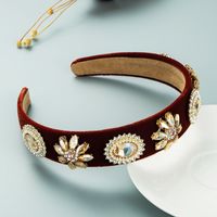 Retro Baroque Flannel Flower Headband Rhinestone Pearl Hair Accessories sku image 3