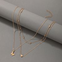 Simple Jewelry Butterfly Heart Three Layer Geometric Irregular Multilayer Necklace main image 1