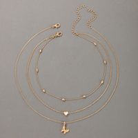 Simple Jewelry Butterfly Heart Three Layer Geometric Irregular Multilayer Necklace main image 3