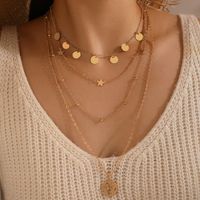 Fashion Round Hollow Pendant Multilayer Star Disc Four Layer Necklace main image 2