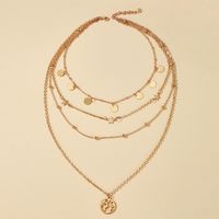 Fashion Round Hollow Pendant Multilayer Star Disc Four Layer Necklace main image 3