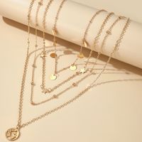 Fashion Round Hollow Pendant Multilayer Star Disc Four Layer Necklace main image 4