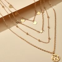 Fashion Round Hollow Pendant Multilayer Star Disc Four Layer Necklace main image 5