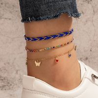 Fashion Colorful Diamond-studded Butterfly Multi-layer Anklet main image 1