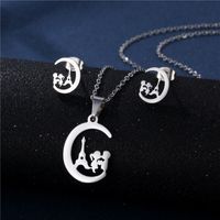 Stainless Steel Necklace Earrings Set Wholesale Fashion Heart Bear Two-piece Set sku image 26