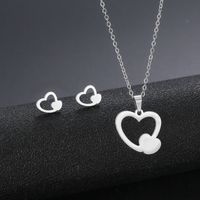 Stainless Steel Necklace Earrings Set Wholesale Fashion Heart Bear Two-piece Set sku image 2