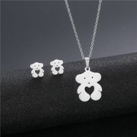 Stainless Steel Necklace Earrings Set Wholesale Fashion Heart Bear Two-piece Set sku image 4