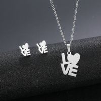 Stainless Steel Necklace Earrings Set Wholesale Fashion Heart Bear Two-piece Set sku image 5