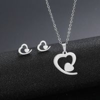 Stainless Steel Necklace Earrings Set Wholesale Fashion Heart Bear Two-piece Set sku image 6