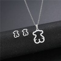 Stainless Steel Necklace Earrings Set Wholesale Fashion Heart Bear Two-piece Set sku image 7