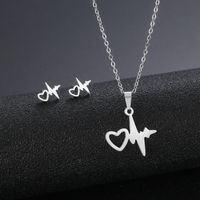 Stainless Steel Necklace Earrings Set Wholesale Fashion Heart Bear Two-piece Set sku image 8