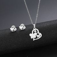 Stainless Steel Necklace Earrings Set Wholesale Fashion Heart Bear Two-piece Set sku image 10