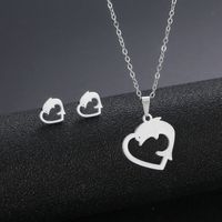 Stainless Steel Necklace Earrings Set Wholesale Fashion Heart Bear Two-piece Set sku image 13