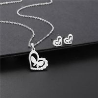 Stainless Steel Necklace Earrings Set Wholesale Fashion Heart Bear Two-piece Set sku image 14