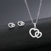 Stainless Steel Necklace Earrings Set Wholesale Fashion Heart Bear Two-piece Set sku image 15