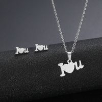 Stainless Steel Necklace Earrings Set Wholesale Fashion Heart Bear Two-piece Set sku image 16