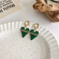 Retro Green Heart Chain Earrings Wholesale sku image 1