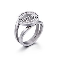 Fashion Titanium Steel English Letter Round Zircon Ring sku image 2