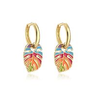 European And American Design Retro Color Leaf Oil Drip Earrings Copper Earrings sku image 1