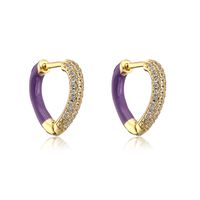 1 Pair Elegant Heart Shape Enamel Plating Inlay Copper Zircon Gold Plated Earrings sku image 6