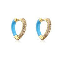 1 Pair Elegant Heart Shape Enamel Plating Inlay Copper Zircon Gold Plated Earrings sku image 3