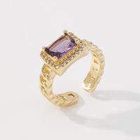 New Jewelry Simple Square Zircon Jewelry Retro Fashion Open Ring sku image 2