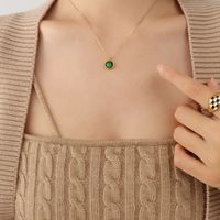 Chinese Style Emerald Zircon Titanium Steel Necklace sku image 3