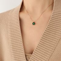 Chinese Style Emerald Zircon Titanium Steel Necklace sku image 1