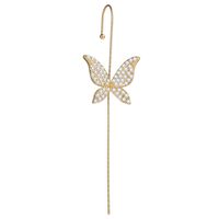 Hot Sale Inlaid Rhinestone Butterfly Earrings Creative Personality Flashing Diamond Chain Pearl Tassel Ear Clip sku image 1